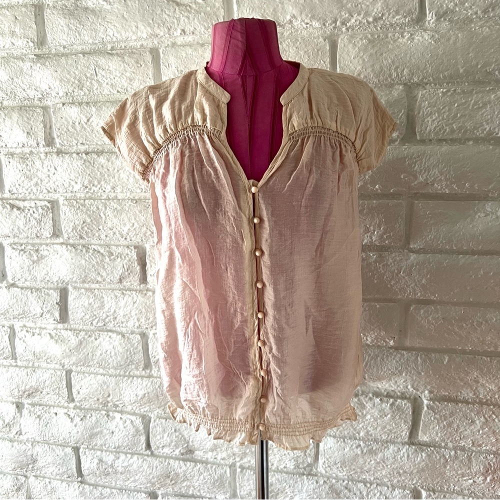 LOFT Pink Ruffled Button Blouse Medium